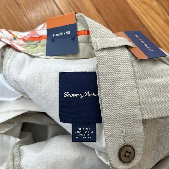 NWT Tommy Bahama new st Thomas flat front silk cotton pant trousers abbey stone